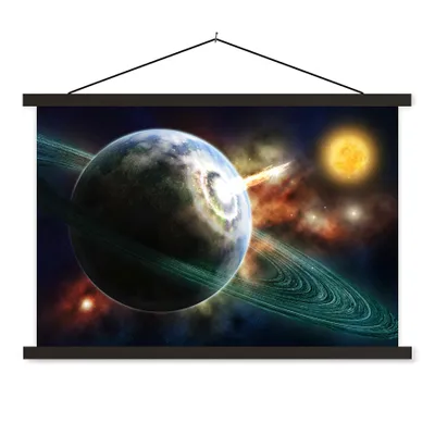Produktbild von MuchoWow® Textilposter Meteoriteneinschläge 60x40 cm mit schwarzem Rahmen - Hölzernes