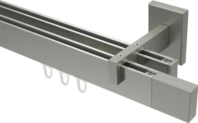 Produktbild von Interdeco Innenlaufstange / Gardinenstange mit Innenlauf Edelstahl-Optik, Typ Smartline Lox (Quader), 14x35 mm 2-läufig, 540 cm