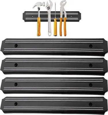 Image de Support mural magnétique - 4 pièces - 33 cm x 5 cm - aimant noir - métal