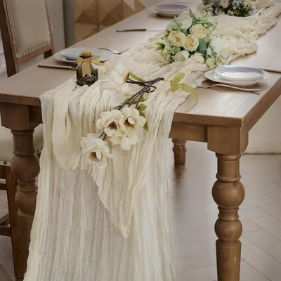 Produktbild von Beiger Tischläufer aus Käsetuch 90 x 300 cm im Boho-Stil für Frühling