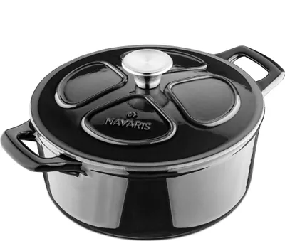 Immagine prodotto di Pentola in ghisa Navaris - girarrosto in ghisa - pentola di cottura 3,5l - casseruola Ø 24cm con coperchio - pentola per pane - pentola per arrosti - per tutti i piatti e i piani di cottura