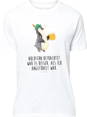 Produktbild von Mr. & Mrs. Panda Tshirt Pinguin Bier - Weiß - Geschenk, , Shirt, Beschwippst, T-Shirt mit Spruch, oberteil, Angetüdelt, S