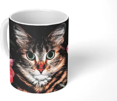 Produktbild von MuchoWow® Tasse Kaffeetasse Kaffeebecher 350 ml Katze - Blumen - Blätter - Botanisch Teetasse - Fototasse - Becher - Keramikbecher - Teebecher - Kaffeetasse - Bürotasse