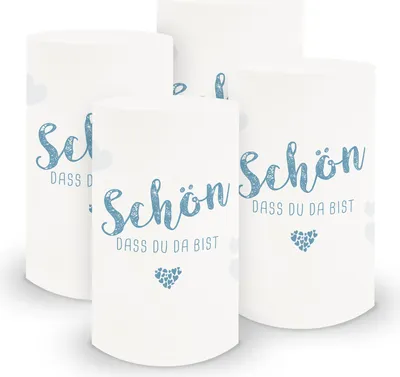 Produktbild von itenga 6x Windlicht klein Schön dass du da bist, nordic blue / weiß, 10,0 cm