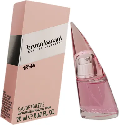 A box of Bruno Banani Woman Eau de Toilette and the perfume bottle are shown against a white background.