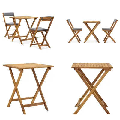 Immagine prodotto di vidaXL Set bistrot 3 pezzi pieghevole con cuscini in legno massiccio di acacia - Bistroset - Bistrosets - Bistro Set - Bistro Sets
