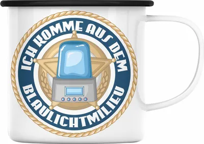 Produktbild von Trendation - Polizist Geschenk Emaille Tasse mit Spruch Geschenke Polizei Männer Lustig Blaulichtmilieu (Schwarz)