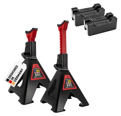 Produktbild von HEYNER® Unterstellbock 2er Set mit Gummiauflage und verstärkter 3in1 Gummiauflage Hubhöhe 405-620 mm Traglast 6t Stützbock Stützfuß 10-Fach Höhenverstellbar