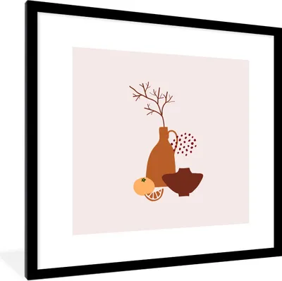 Produktbild von MuchoWow® Gerahmtes Poster Vasen - Obst - Design 40x40 cm - Poster mit Schwarzem Bilderrahmen Wandposter Rahmen Foto Bilder - Poster - Plakat im Rahmen
