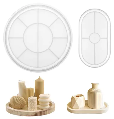 Image de 2 pièces de moule en silicone, moules pour résine époxy, plâtre, béton, formes rondes et ovales