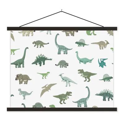 Produktbild von MuchoWow® Textilposter Dinosaurier - Grün - Jungen - Braun - Kind - Muster 150x113 cm mit holzfarbenen Rahmen - Poster