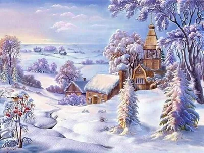 Produktbild von Diamentmosai̇k: Winter, Kirche Im Schnee, Kreatives Bild, 30X40 Cm