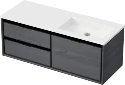 Produktbild von Sanox Badmöbel-Set Loft BxHxT 120,5 x 47 x 45,5 cm Frontfarbe black oak mit Waschtisch Mineralguss weiß Griff chrom 8474