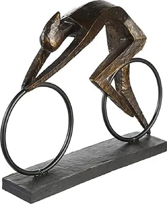 Productafbeelding van Decoratieve sculptuur racer fiets rijder van poly - Bronskleurig zwart metalen basis - Breedte 36 cm