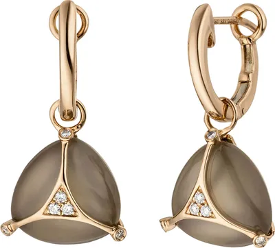Produktbild von Creolen mit grauen Mondstein-Cabochon und 12 Diamant Brillanten 585 Gold Rotgold