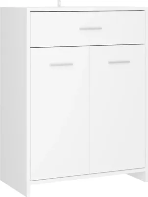 A white bathroom cabinet with a drawer and two doors, shown from the front.