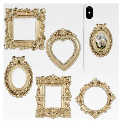 Produktbild von Mini Gold Bilderrahmen, 5-teiliges Retro Tischdekor | Tischfotorahmen - Für Homeoffice, Wohnheim, Wohnzimmer, Schlafzimmer, Arbeitszimmer, Kinderzimmer, Schminktisch, Nachttisch, Bettseite, Wand