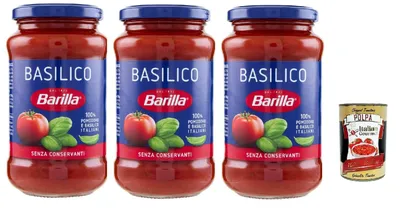 Produktbild von Barilla Basilico Pasta-Sauce – 3 x 400 g (1,2 kg) | Mit italienischen Tomaten & Basilikum – fruchtig-aromatisch, servierfertig, ohne Konservierungsstoffe + Italian Gourmet polpa