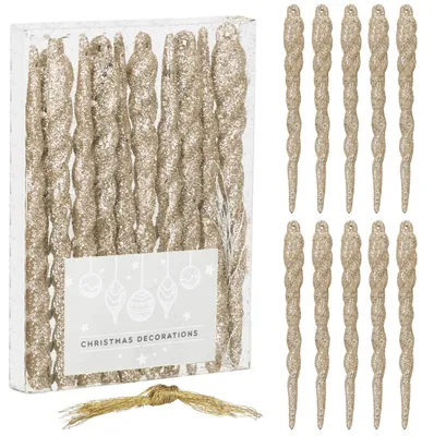 Productafbeelding van Kersthanger | Kerstboomhanger | Kerstversiering | Ijsspegel | Goud | 10 Stuks | 12 cm