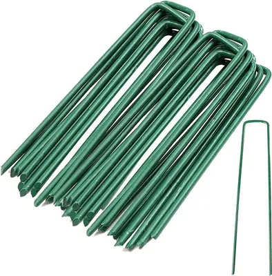 Obrázek produktu pro Kotvy do země – kolíky – pro upevnění podkladu – nerezová ocel – 20 kusů, délka 15 cm – zelená barva