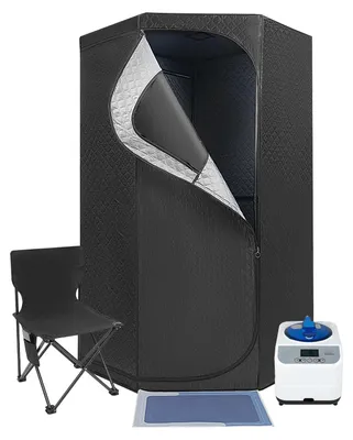 Obrázek produktu pro Přenosná parní sauna pro domácí použití – saunový stan – rychlé nahřátí 1350 W – pětiúhelníkový stan – skládací židle – časovač 5–60 min – dálkové ovládání – snadná montáž
