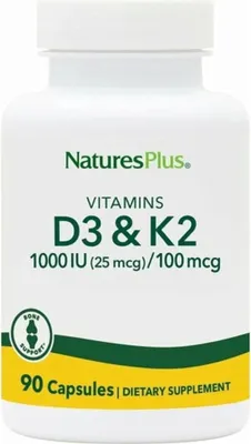 Produktbild von Natures Plus Vitamin D3 (25 mcg)+Vitamin K2(100mcg)-90 Kapseln