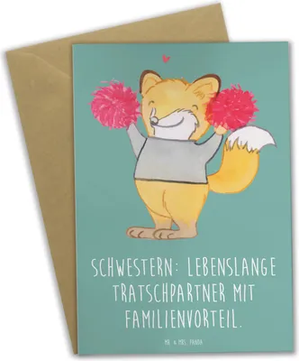 Produktbild von Mr. & Mrs. Panda Grußkarte Schwestern Tratschpartner - Meeresbrise - Geschenk, Liebe, Familiengeschenk, Geburtstage, Geschenke, Geschwisterliebe, Familie, Schwester, Spaß