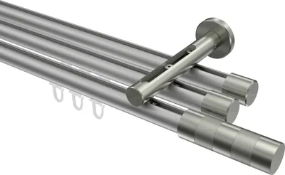 Produktbild von Interdeco Innenlaufstange / Gardinenstange mit Innenlauf Silbergrau / Edelstahl-Optik, Typ Siteno Mavell (Zylinder Bicolor), 20 mm Ø 3-läufig, 480 cm