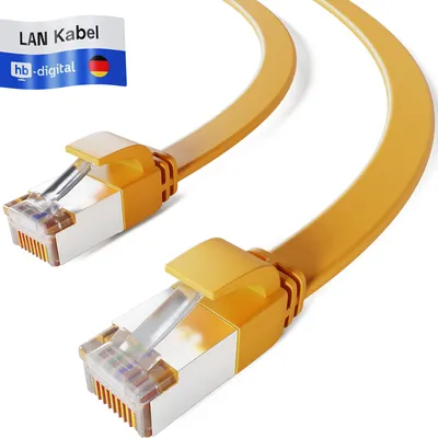 Produktbild von hb-digital LAN Kabel 0.25m Cat7 Patchkabel cat 7 Flachkabel RJ45 Kupfer bis zu 10 Gbit/s U/FTP PVC gelb