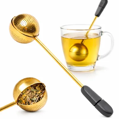 Teefilter aus Edelstahl, gold, drehbar, ergonomischer Griff