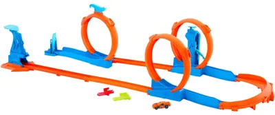 Produktbild von Hot Wheels Track Builder Track Creator Dreifach-Looping-Pack und Spielzeugauto im Maßstab 1:64, Trackbauset, Fahrzeug- & Schienen-Set, 4 Jahr(e), Kunststoff, Mehrfarbig