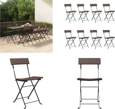 Produktbild von vidaXL Bistrostühle 8 Stk. Klappbar Braun Poly Rattan und Stahl - Klappbarer Bistrostuhl - Klappbare Bistrostühle - Gartenmöbel - Outdoor Möbel