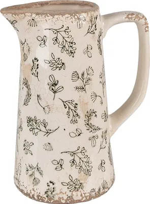 Produktbild von Clayre & Eef Dekorative Kanne 15x10x19 cm Grün Beige Keramik Blumen