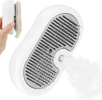 Produktbild von Fellentwirrer Fellbürste Katzenbürste mit Dampf Auslöseknopf, Dampfbürste , tierhaarbürste,ABS+Edelstahl+Gummi ( 2-teiliges Set: Bürste + USB-C Ladeka