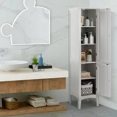 Produktbild von Badezimmer-Schrank – Badezimmer-Regal – Aufbewahrungsschrank – Schmaler Schrank – Stauraum – 5 Regalböden – Kippsicherung – MDF