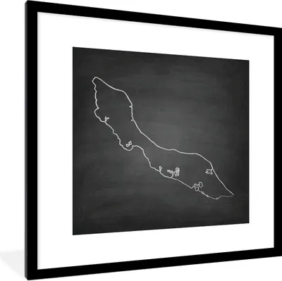 Produktbild von MuchoWow® Gerahmtes Poster Eine schwarz-weiße Illustration von Curacao auf einer Kreidetafel 40x40 cm - Poster mit Schwarzem Bilderrahmen Wandposter Rahmen Foto Bilder - Poster - Plakat im Rahmen