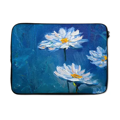 Produktbild von MuchoWow® Laptop Hülle 13 Zoll Gemälde - Ölfarbe - Blumen - Blau Laptoptasche - Laptophülle - Sleeve - Rundumschutz