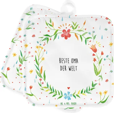 Produktbild von Mr. & Mrs. Panda Topflappen Oma - Geschenk, Ommi, Doppel, Kochlappen, Geburtstag, Omma, Bester, Topfuntersetzer, topfhalter, Set