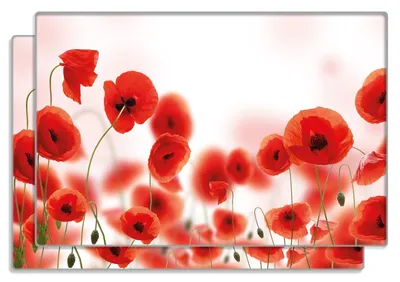 Produktbild von Wallario Frühstücksbrettchen 2er Set aus Glas, je 20 x 30 cm, mit rutschfesten Füßen, Motiv Leuchtende Mohnblumen - Rote Mohnblumenblüten