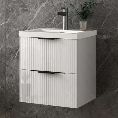 Produktbild von Unterschrank mit Waschbecken Waschbeckenunterschrank Badmöbel Waschtisch Badezimmerschrank hochglanz UV, Sanfter Schluss, 50x37x52cm
