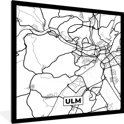 Produktbild von MuchoWow® Gerahmtes Poster Karte - Ulm - Stadtplan 40x40 cm - Poster mit Schwarzem Bilderrahmen Wandposter Rahmen Foto Bilder - Mit Rahmen - Wanddekoration Schlafzimmer