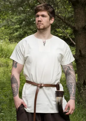 Produktbild von Einfache Mittelalter Tunika Sigmund, kurzarm, natur - Mittelalterhemd Hemd LARP Größe: L
