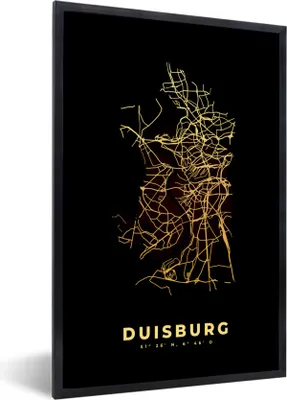 Produktbild von MuchoWow® Gerahmtes Poster Duisburg - Karte - Gold - Stadtplan 20x30 cm - Poster mit Schwarzem Bilderrahmen Wandposter Rahmen Foto Bilder - Drucken - Bilder Poster im Rahmen