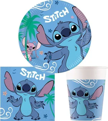 Produktbild von Stitch Partyset 52 tlg. Kindergeburtstag Party Geburtstag-Deko Dekoration Teller Becher Servietten Einweggeschirr Lilo Angel