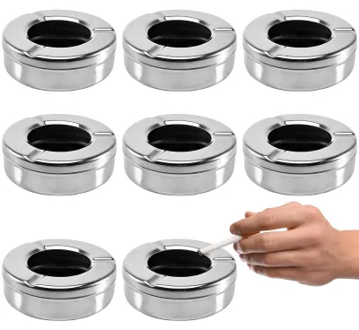 Image de Lot de 8 cendriers en acier inoxydable avec couvercle