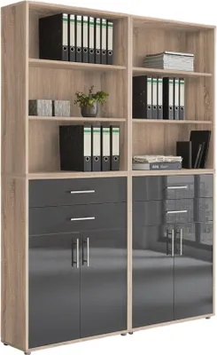 Produktbild von Aktenschrank TABOR 20 in Eiche Sonoma / anthrazit Hochglanz, Schrankwand, Büroschrank, Metallgriffe