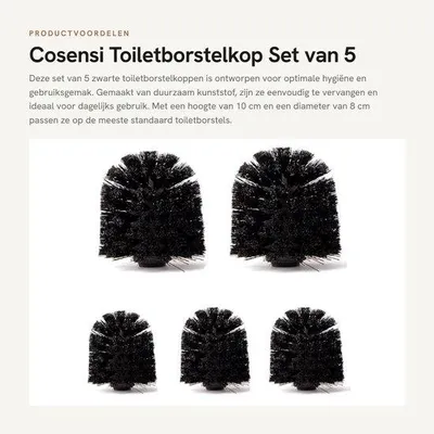 Produktbild von Set mit 5 Toilettenbürstenköpfen - Kunststoff - Durchmesser 8 cm - Höhe 10 cm - Innengewinde 12 mm - Schwarz - Toilettenbürste