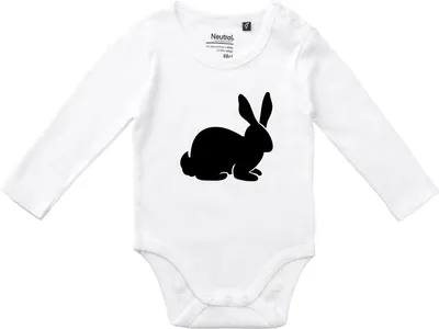 Produktbild von Huuraa Baby Body Hase Kaninchen Silhouette 68 White  Baumwolle Fairtrade Langarmbody Geschenkidee