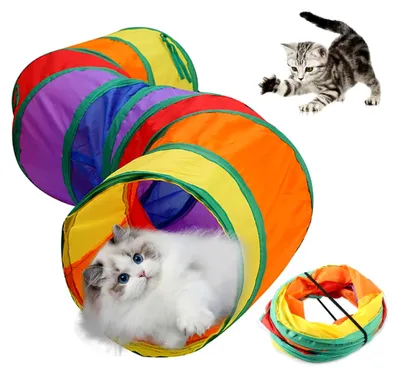 Produktbild von Katzentunnelspielzeug, zusammenklappbarer Indoor-Outdoor-Spieltunnel mit 2 Löchern und Ball, für Kätzchen, Welpen, Kaninchen / 21,5 x 25 cm