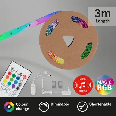 Image de BRILONER - RGBIC LED Strip 3m, Magic RGB LED bande lumineuse raccourcissable, contrôlé par la musique, capteur de musique, télécommande, bande LED, bande LED RGBIC